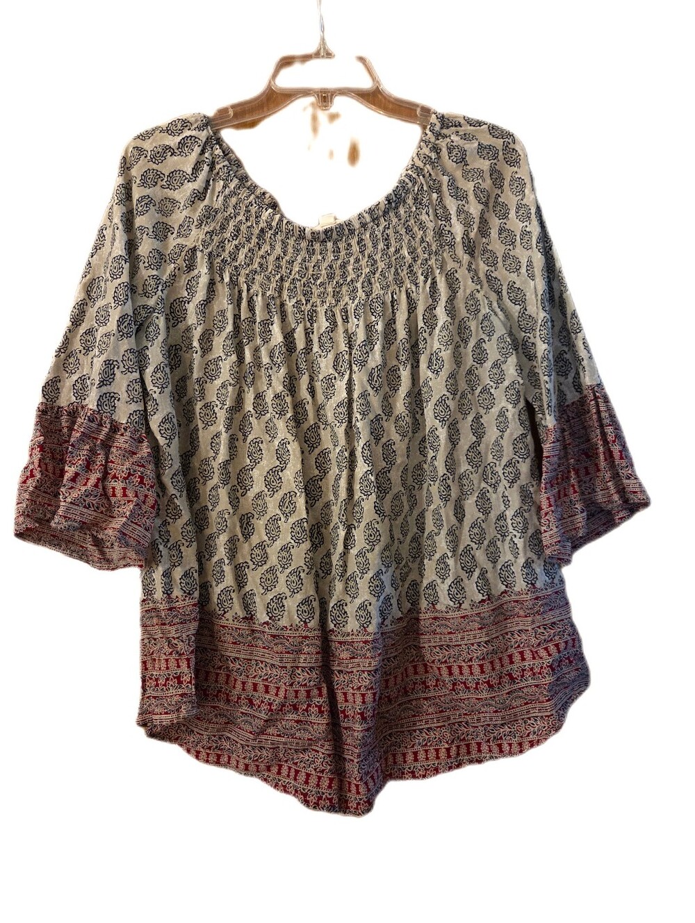 BeachLunchLounge Boho Top Black White Peasant Hippie Flowy Size Large